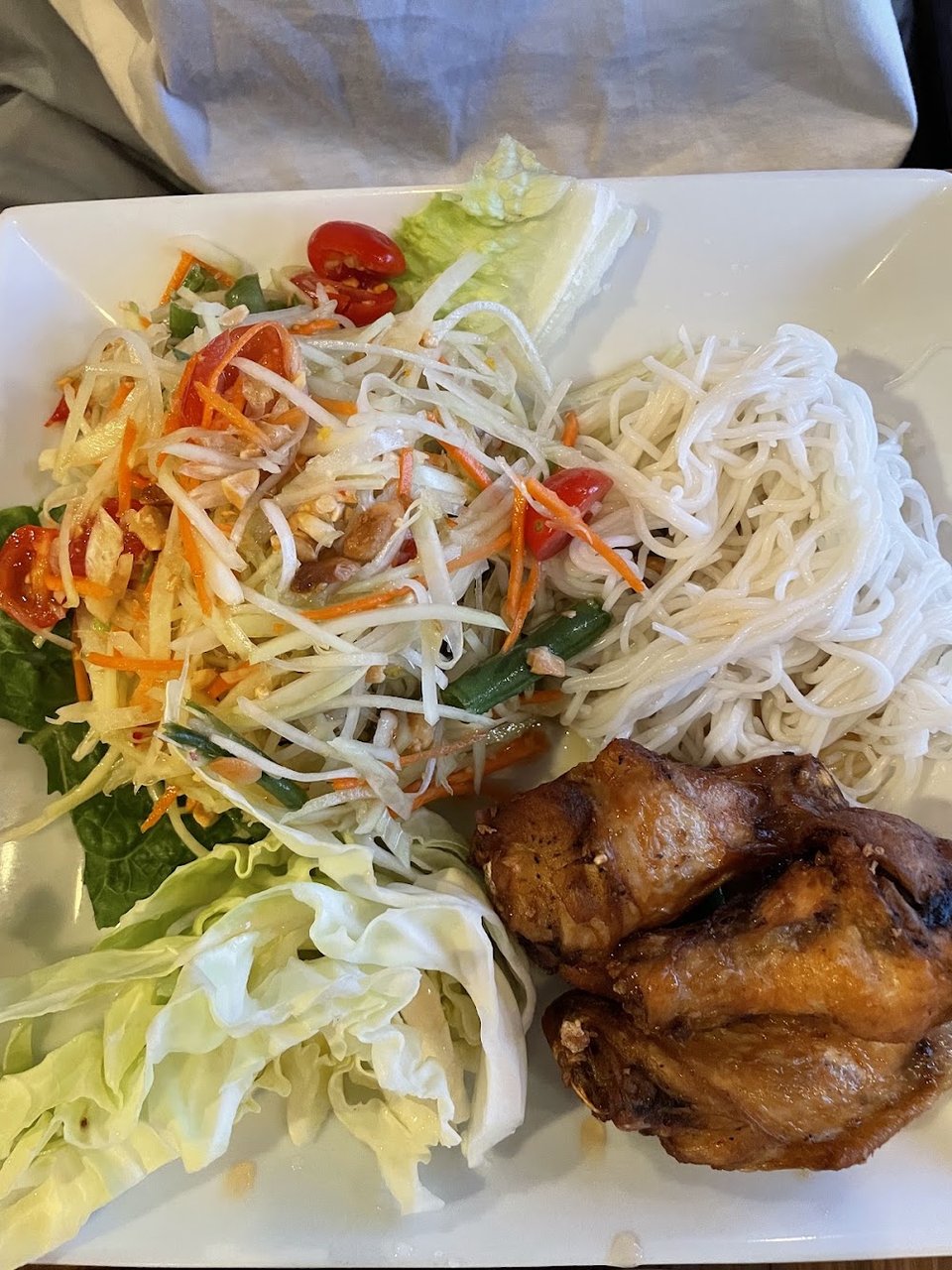 Menu page showing Thai soups and noodles.