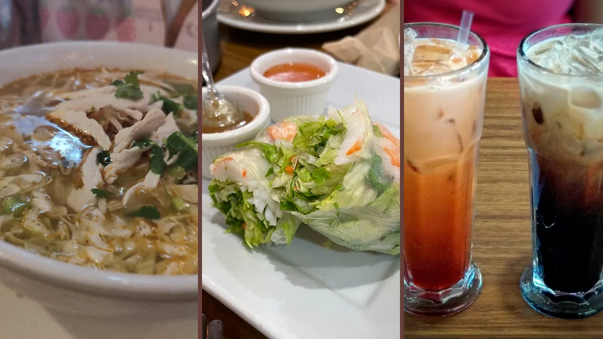 Casual Thai restaurant interior with table service.